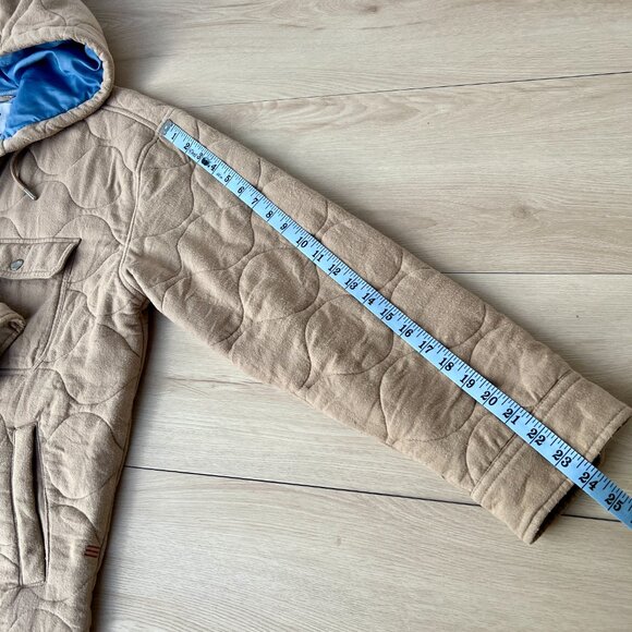 BDG Flannel Quilted Hooded Shirt Jacket in Taupe Men's Size Large / Unisex - Picture 13 of 16